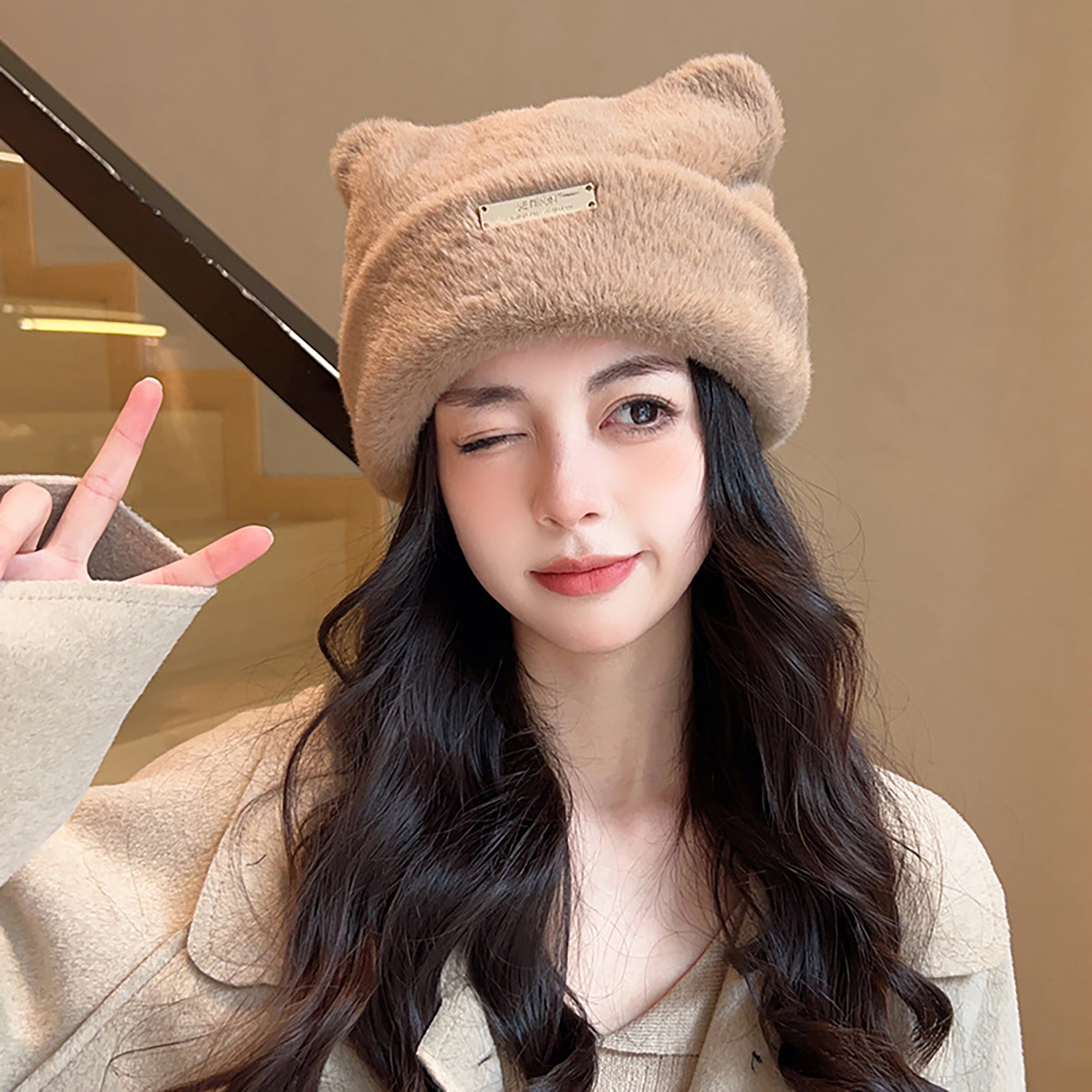 Anna-Kaci Women's Fuzzy Cat Ear Beanie - Soft Plush Winter Hat