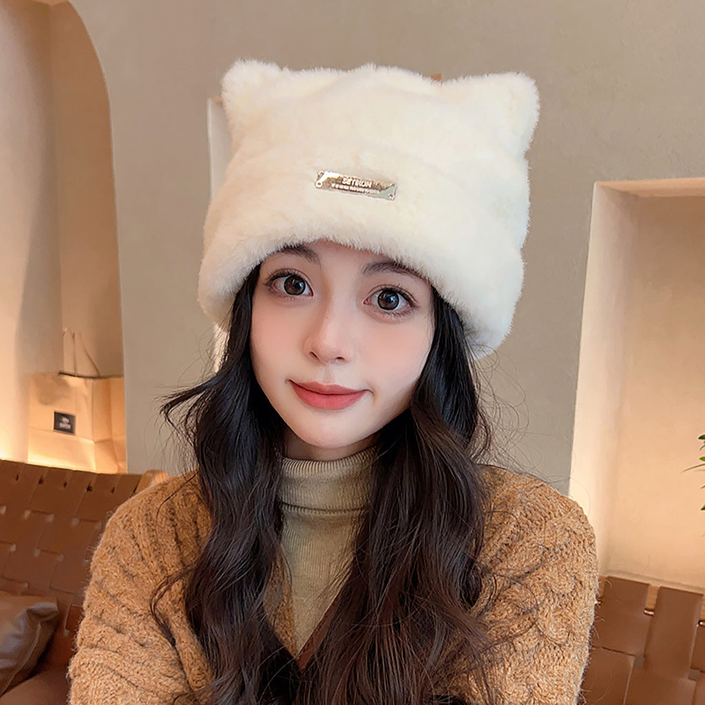 Anna-Kaci Women's Fuzzy Cat Ear Beanie - Soft Plush Winter Hat