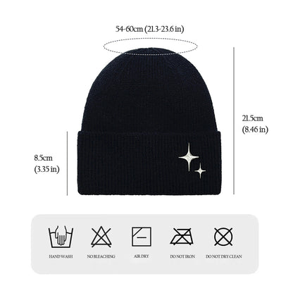 Anna-Kaci Women's Coral Knitted Beanie with Star Embroidery - Stylish & Warm Winter Hat