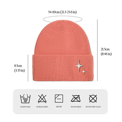 Anna-Kaci Women's Coral Knitted Beanie with Star Embroidery - Stylish & Warm Winter Hat