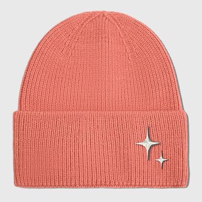 Anna-Kaci Women's Coral Knitted Beanie with Star Embroidery - Stylish & Warm Winter Hat