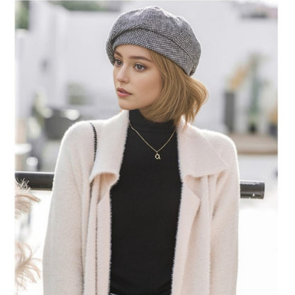 Anna-Kaci Women's Classic Houndstooth Wool Blend Newsboy Cap