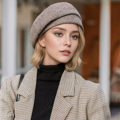 Anna-Kaci Women's Classic Houndstooth Wool Blend Newsboy Cap