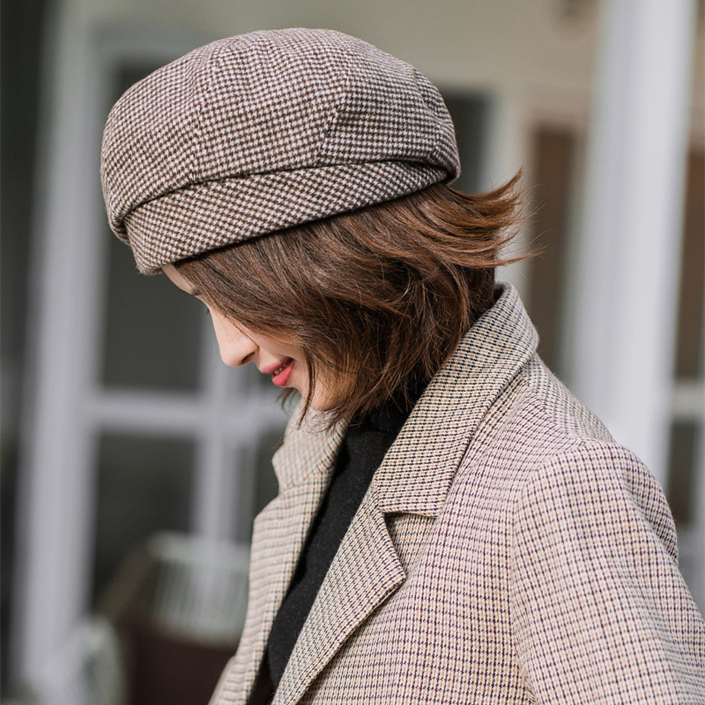 Anna-Kaci Women's Classic Houndstooth Wool Blend Newsboy Cap