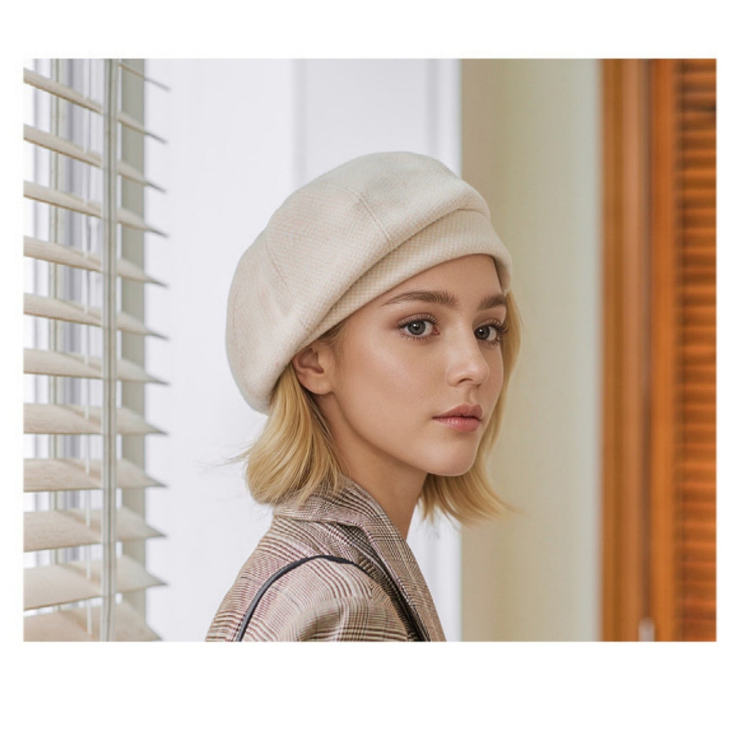 Anna-Kaci Women's Classic Houndstooth Wool Blend Newsboy Cap