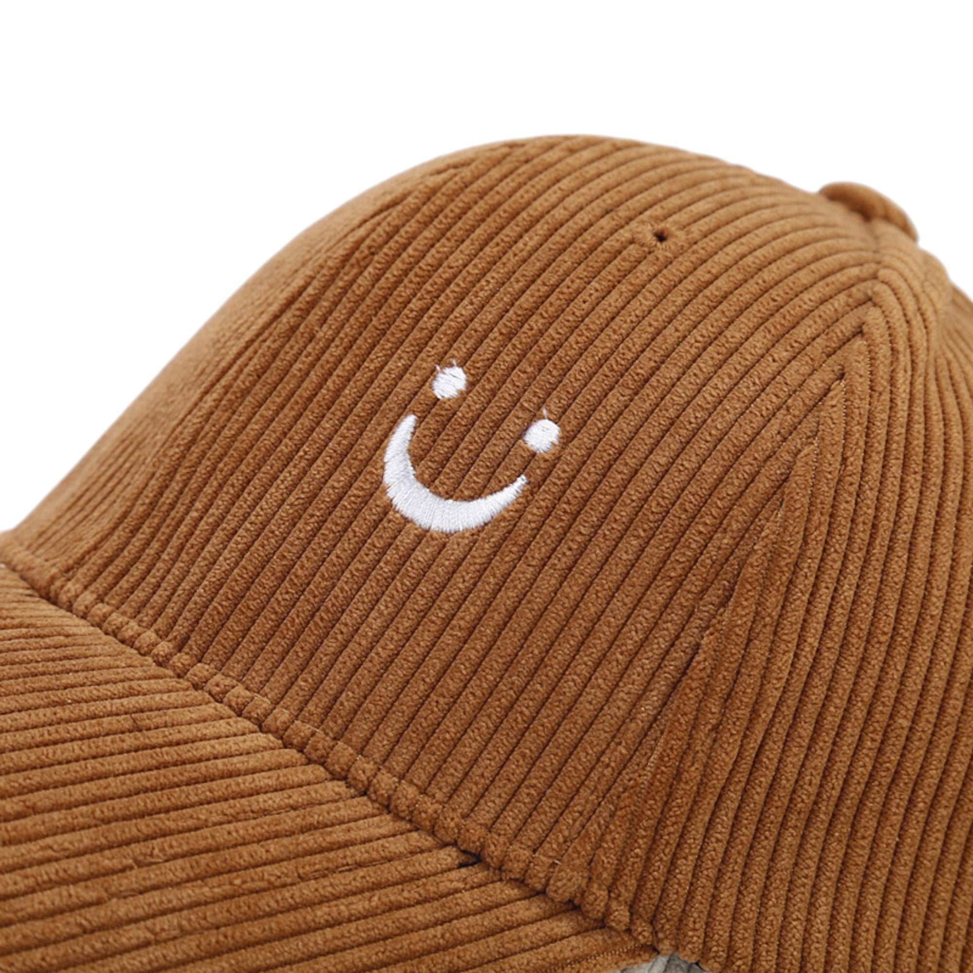 Anna-Kaci Corduroy Baseball Cap with Soft Ribbed Texture and Embroidered Smiley Detail