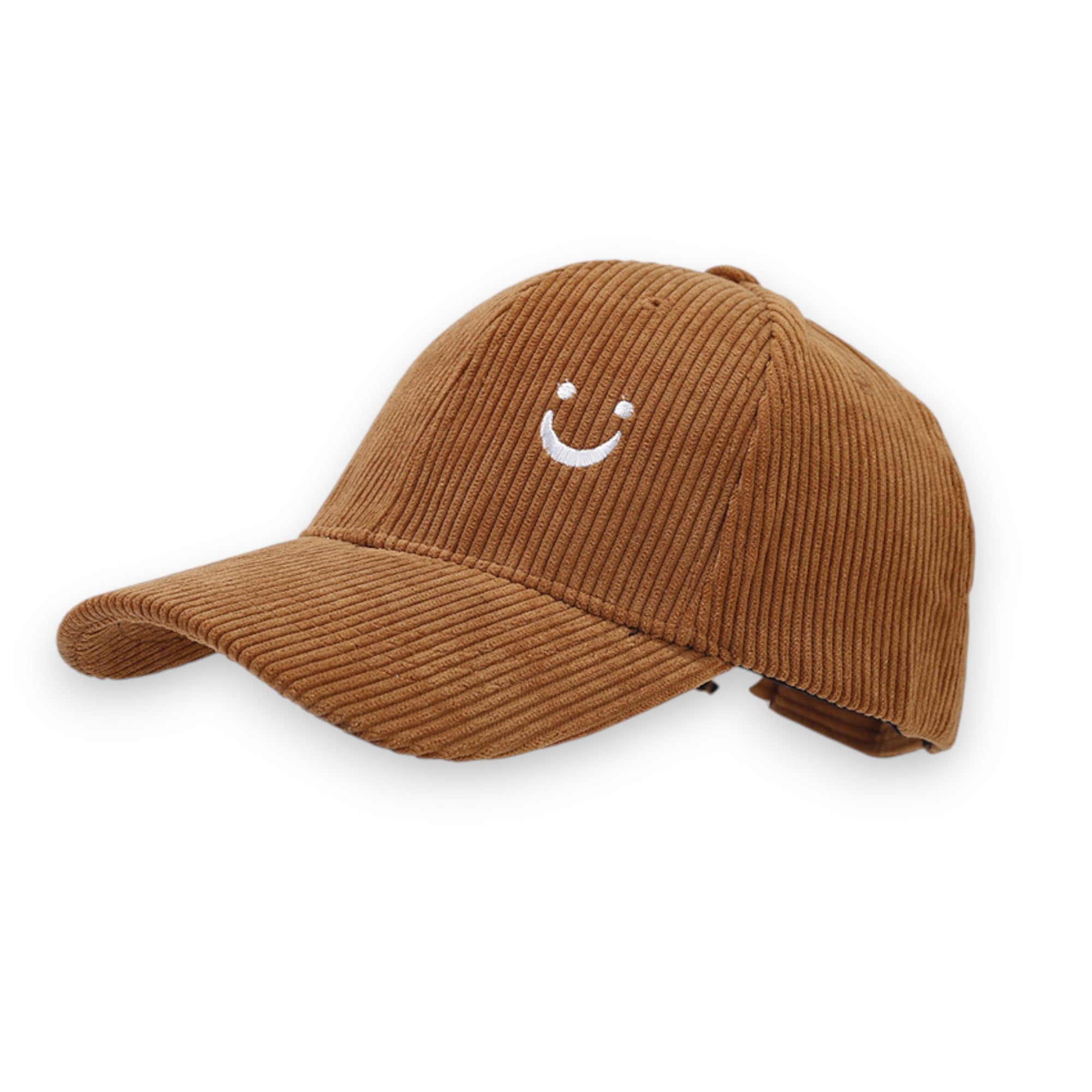 Anna-Kaci Corduroy Baseball Cap with Soft Ribbed Texture and Embroidered Smiley Detail