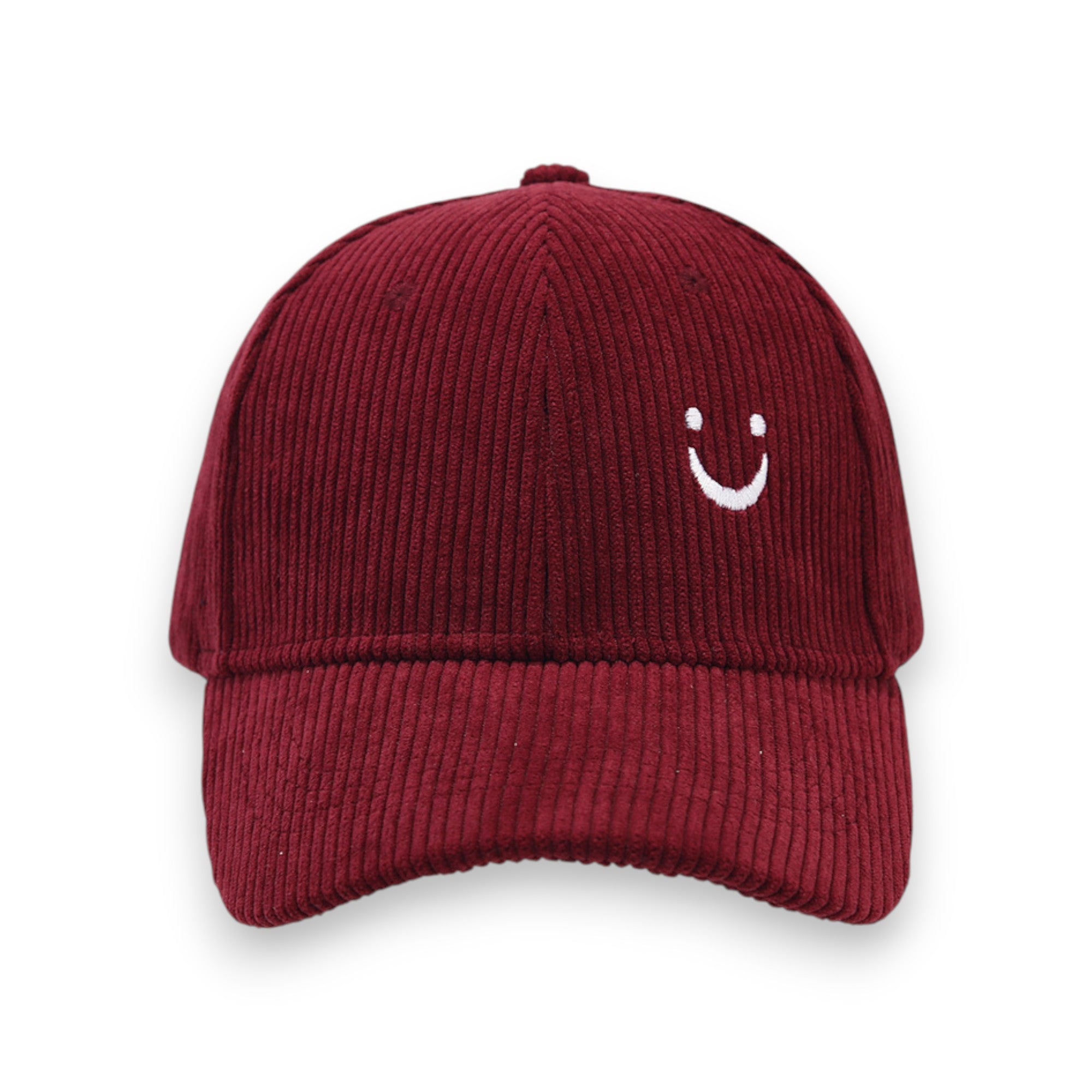 Anna-Kaci Corduroy Baseball Cap with Soft Ribbed Texture and Embroidered Smiley Detail