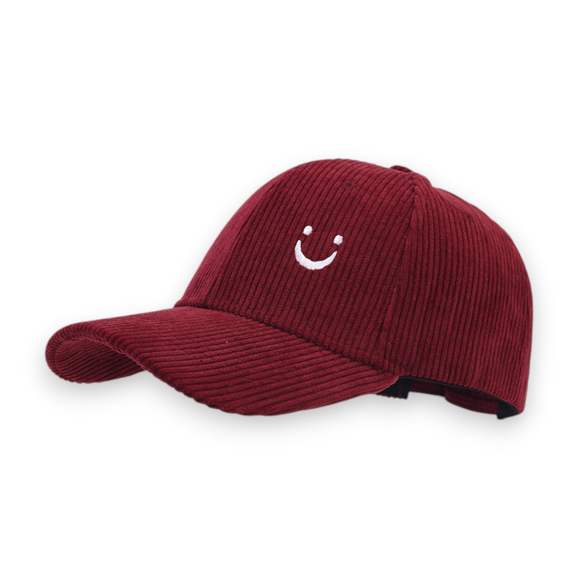 Anna-Kaci Corduroy Baseball Cap with Soft Ribbed Texture and Embroidered Smiley Detail