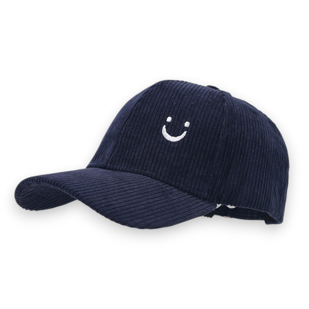 Anna-Kaci Corduroy Baseball Cap with Soft Ribbed Texture and Embroidered Smiley Detail