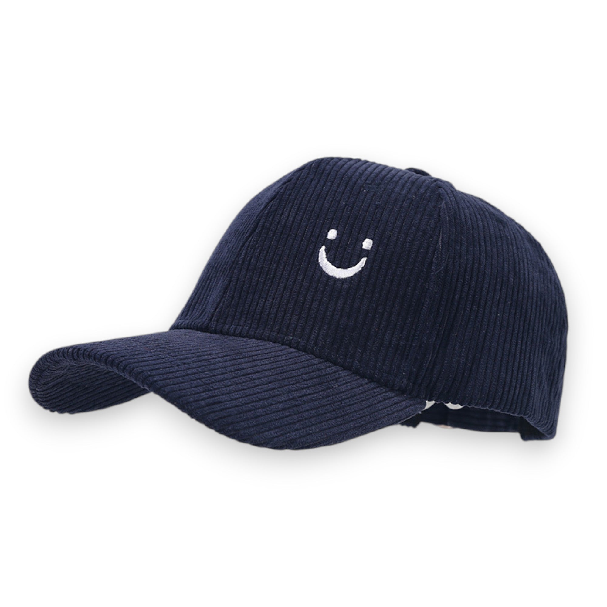 Anna-Kaci Corduroy Baseball Cap with Soft Ribbed Texture and Embroidered Smiley Detail