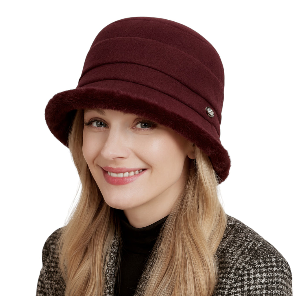 Anna-Kaci Women's Warm Winter Cloche Hat with Faux Fur Trim