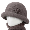 Anna-Kaci Women's Soft Knit Winter Hat with Rolled Brim and Elegant Floral Detail