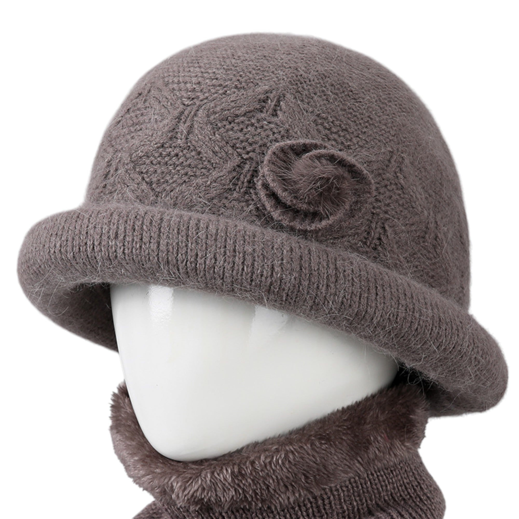 Anna-Kaci Women's Soft Knit Winter Hat with Rolled Brim and Elegant Floral Detail