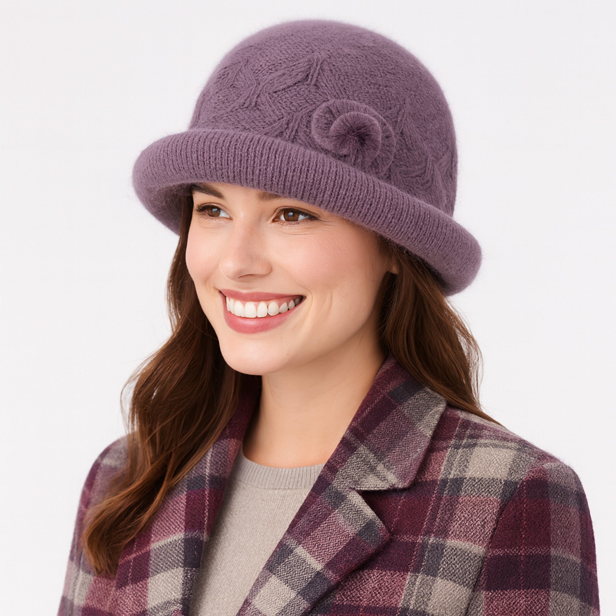 Anna-Kaci Women's Soft Knit Winter Hat with Rolled Brim and Elegant Floral Detail