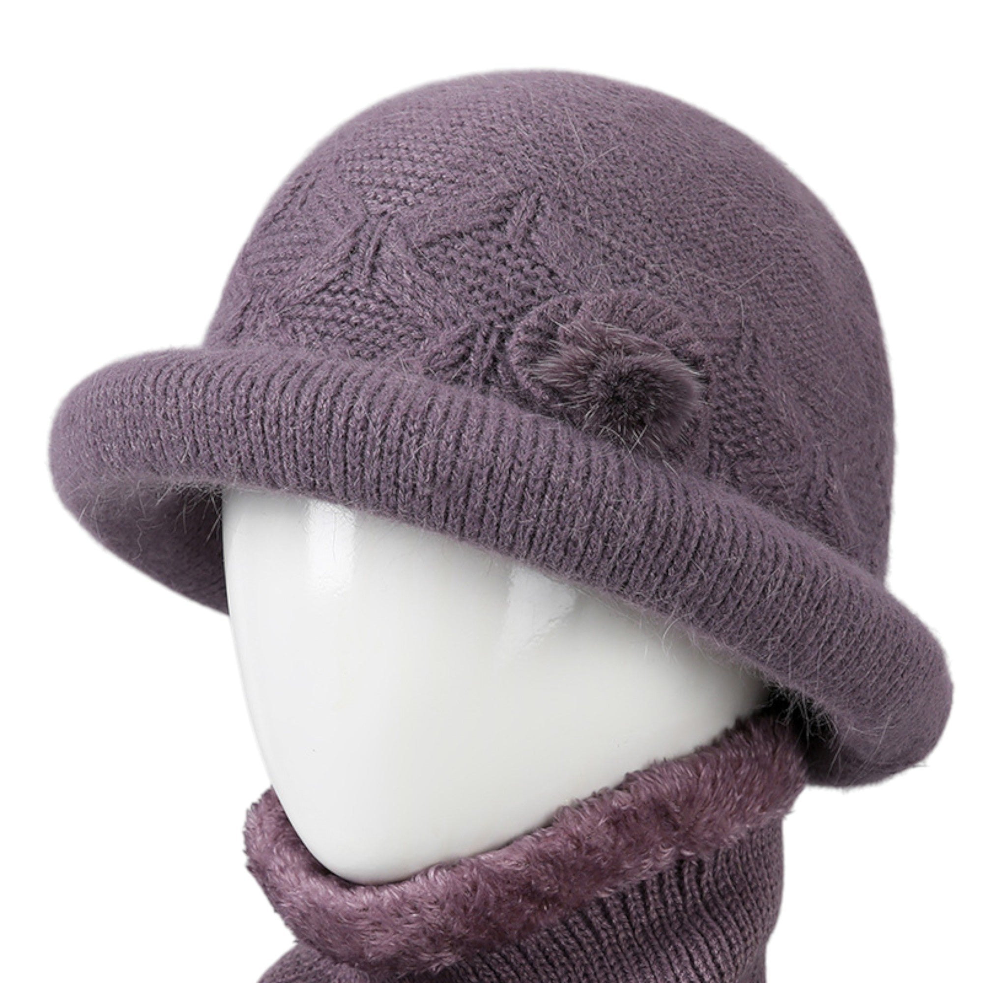 Anna-Kaci Women's Soft Knit Winter Hat with Rolled Brim and Elegant Floral Detail
