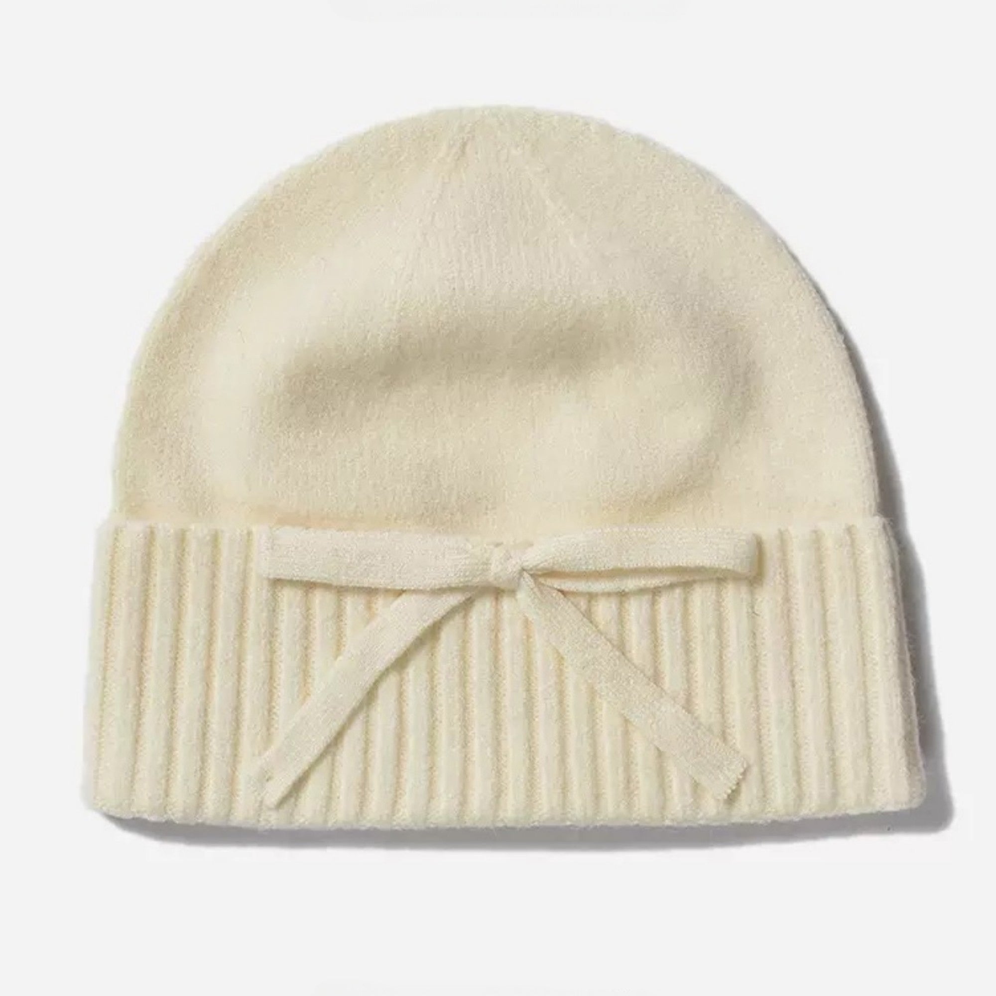 Anna-Kaci Women's Soft Knit Cuffed Beanie Hat with Ribbed Foldover Hem and Delicate Bow Detail
