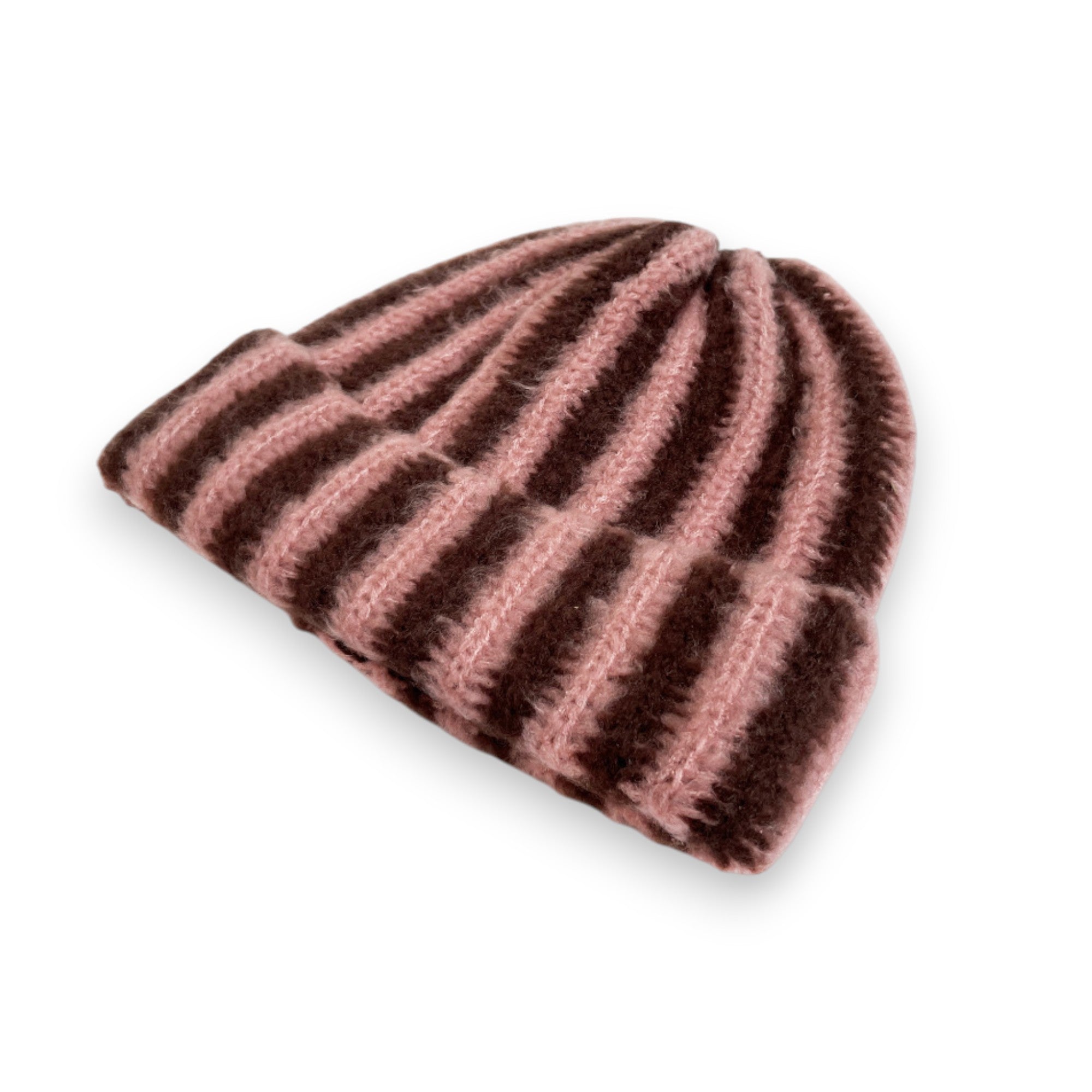 Anna-Kaci Knit Beanie with Colorblock Stripes and Folded Cuff Winter Hat