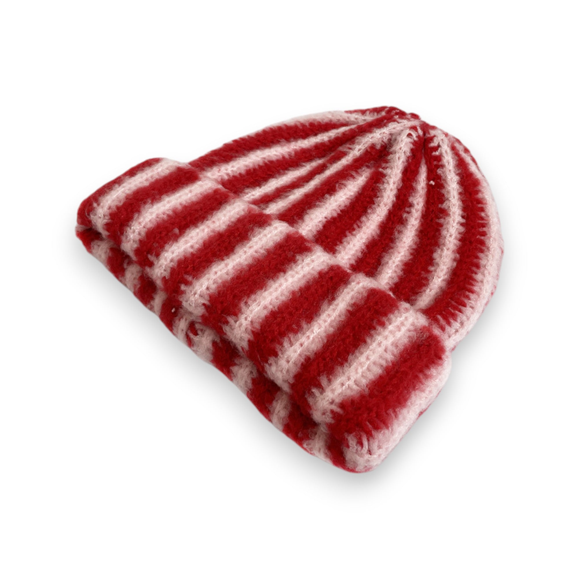 Anna-Kaci Knit Beanie with Colorblock Stripes and Folded Cuff Winter Hat