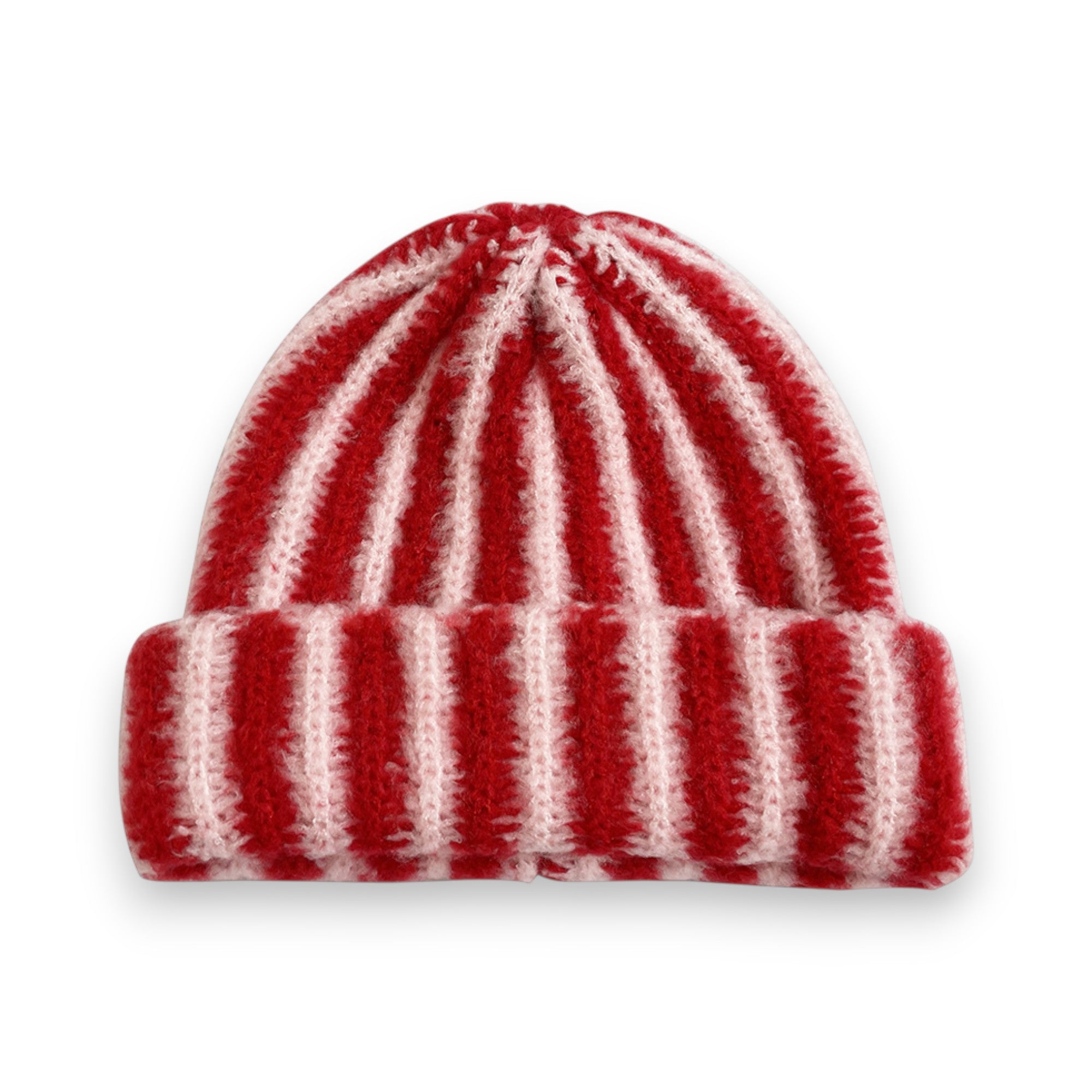 Anna-Kaci Knit Beanie with Colorblock Stripes and Folded Cuff Winter Hat