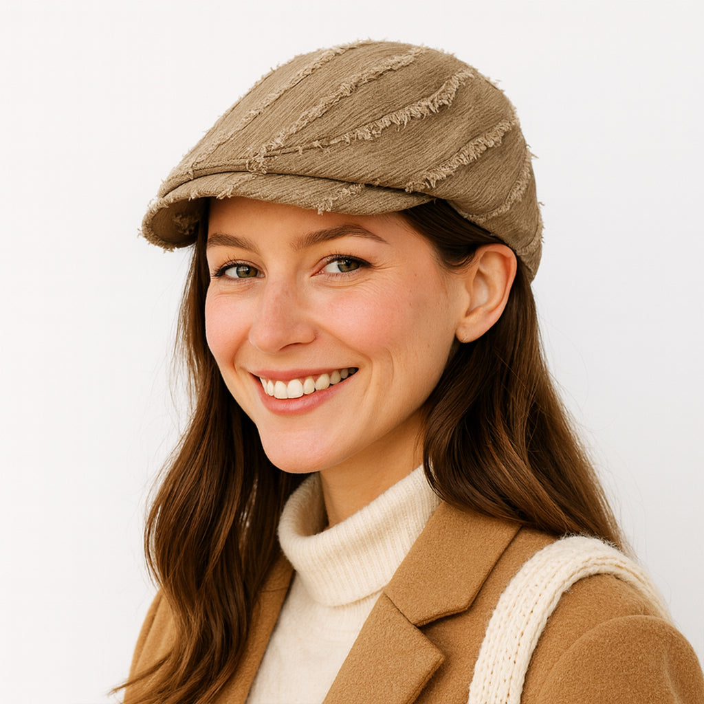 Anna-Kaci Retro Newsboy Cap with Textured Distressed Fabric and Adjustable Back Strap