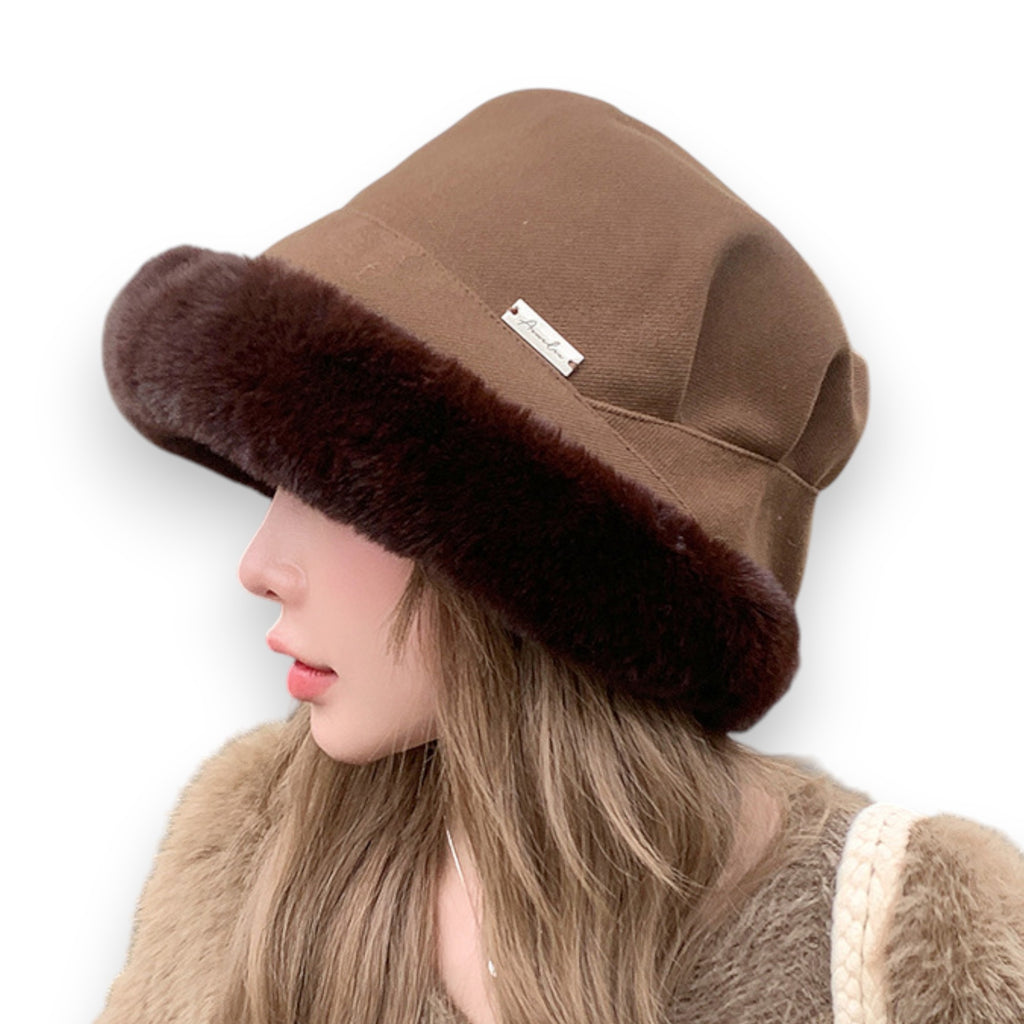 Anna-Kaci Women's Plush Trim Bucket Hat Soft Foldable Design