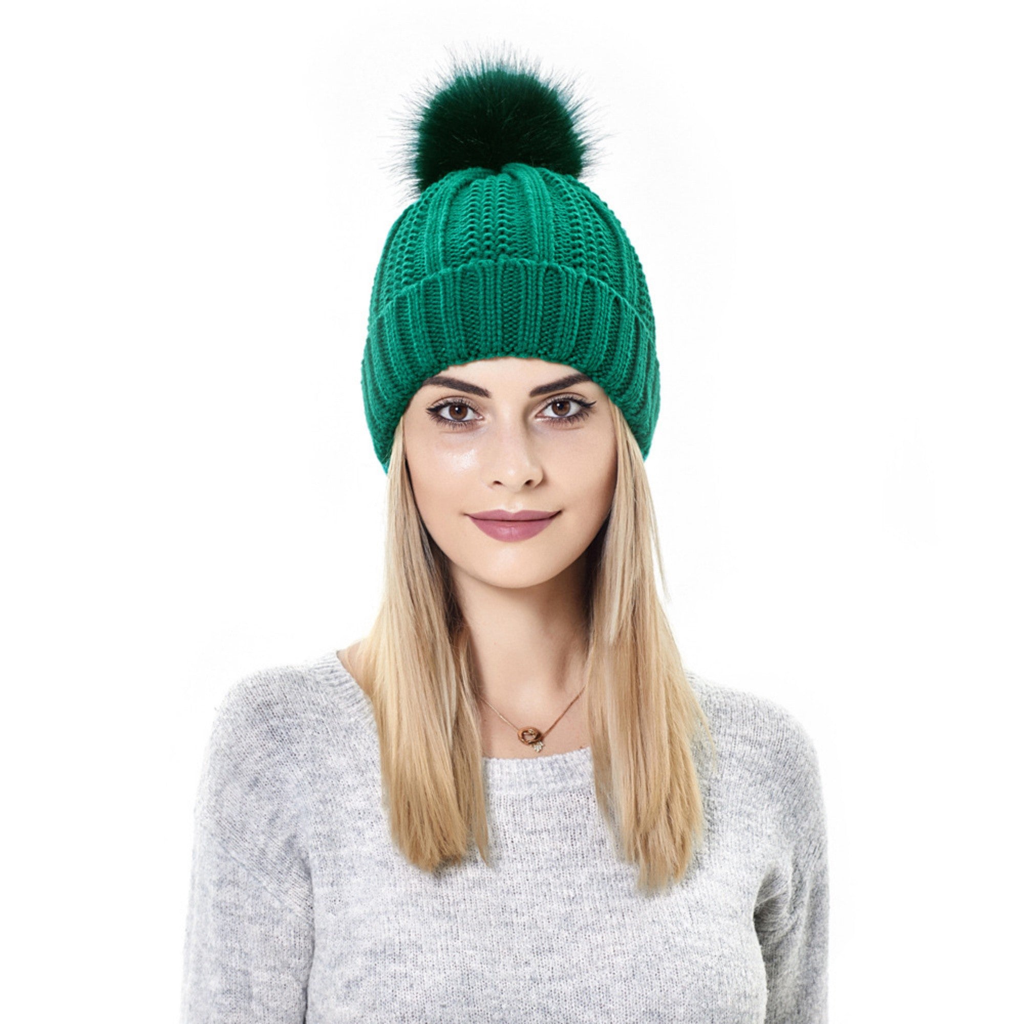 Anna-Kaci Women's Soft Knit Winter Beanie Hat with Satin-Lined Interior Ribbed Texture and Fluffy Pom Detail