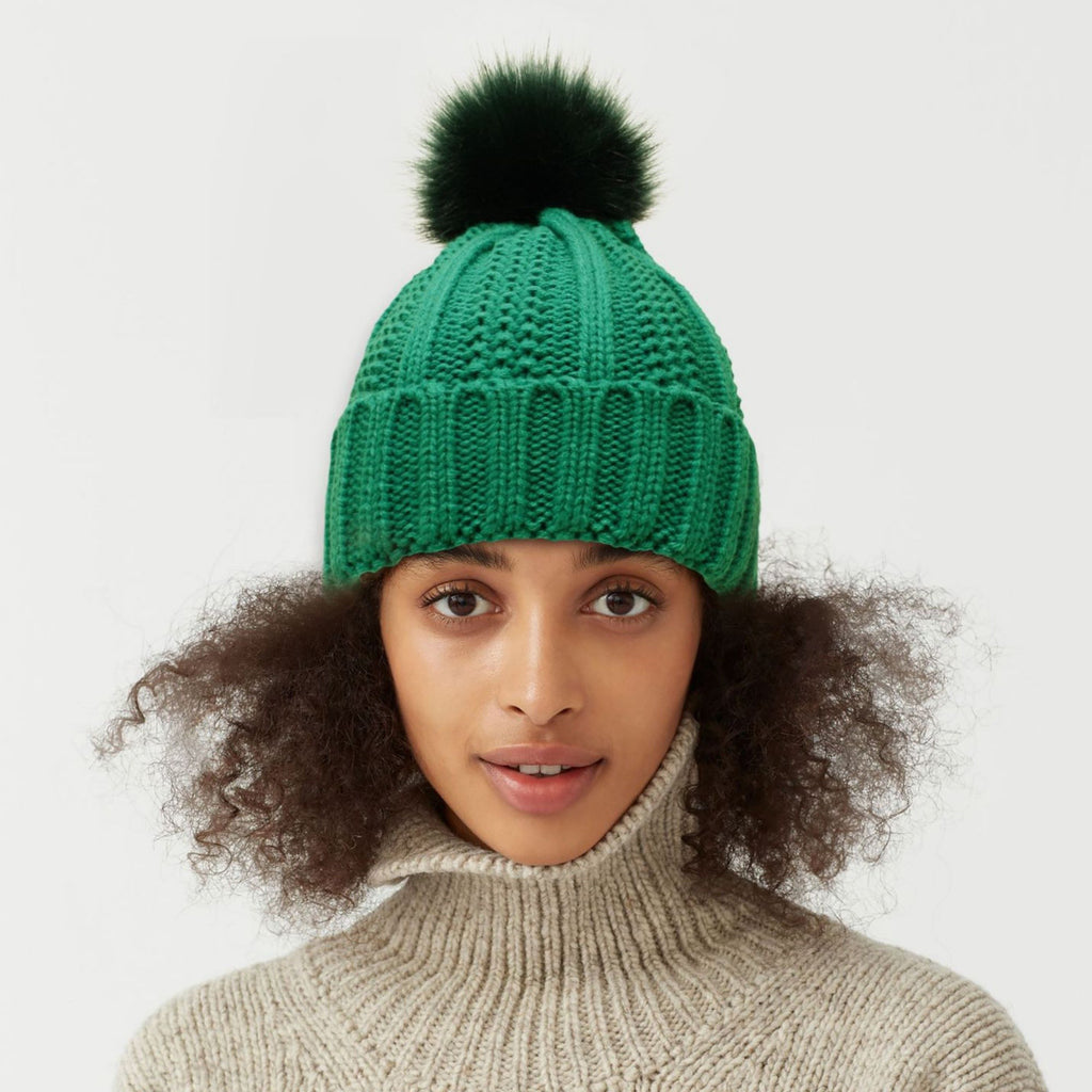 Anna-Kaci Women's Soft Knit Winter Beanie Hat with Satin-Lined Interior Ribbed Texture and Fluffy Pom Detail