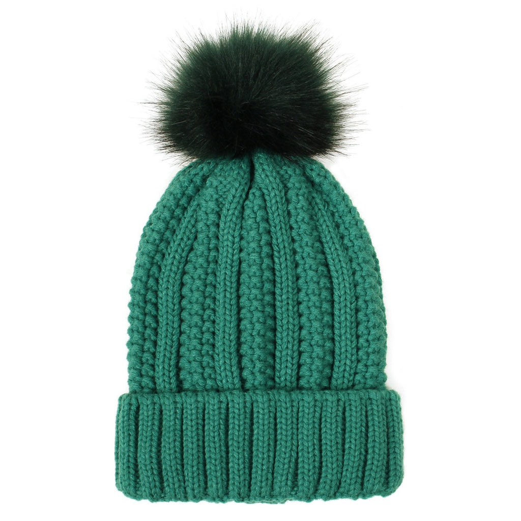 Anna-Kaci Women's Soft Knit Winter Beanie Hat with Satin-Lined Interior Ribbed Texture and Fluffy Pom Detail