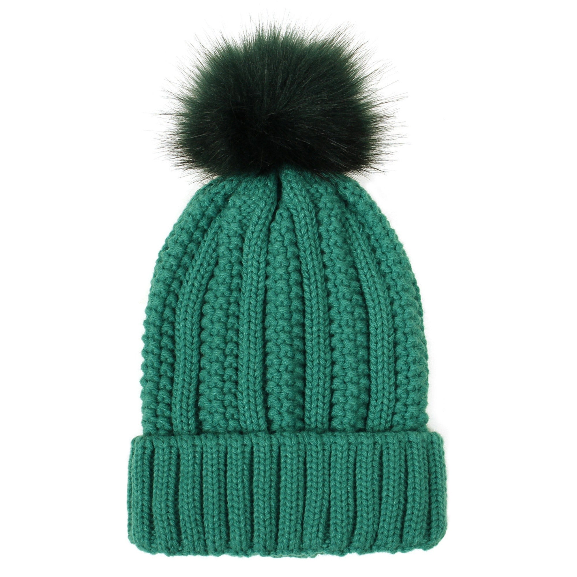 Anna-Kaci Women's Soft Knit Winter Beanie Hat with Satin-Lined Interior Ribbed Texture and Fluffy Pom Detail