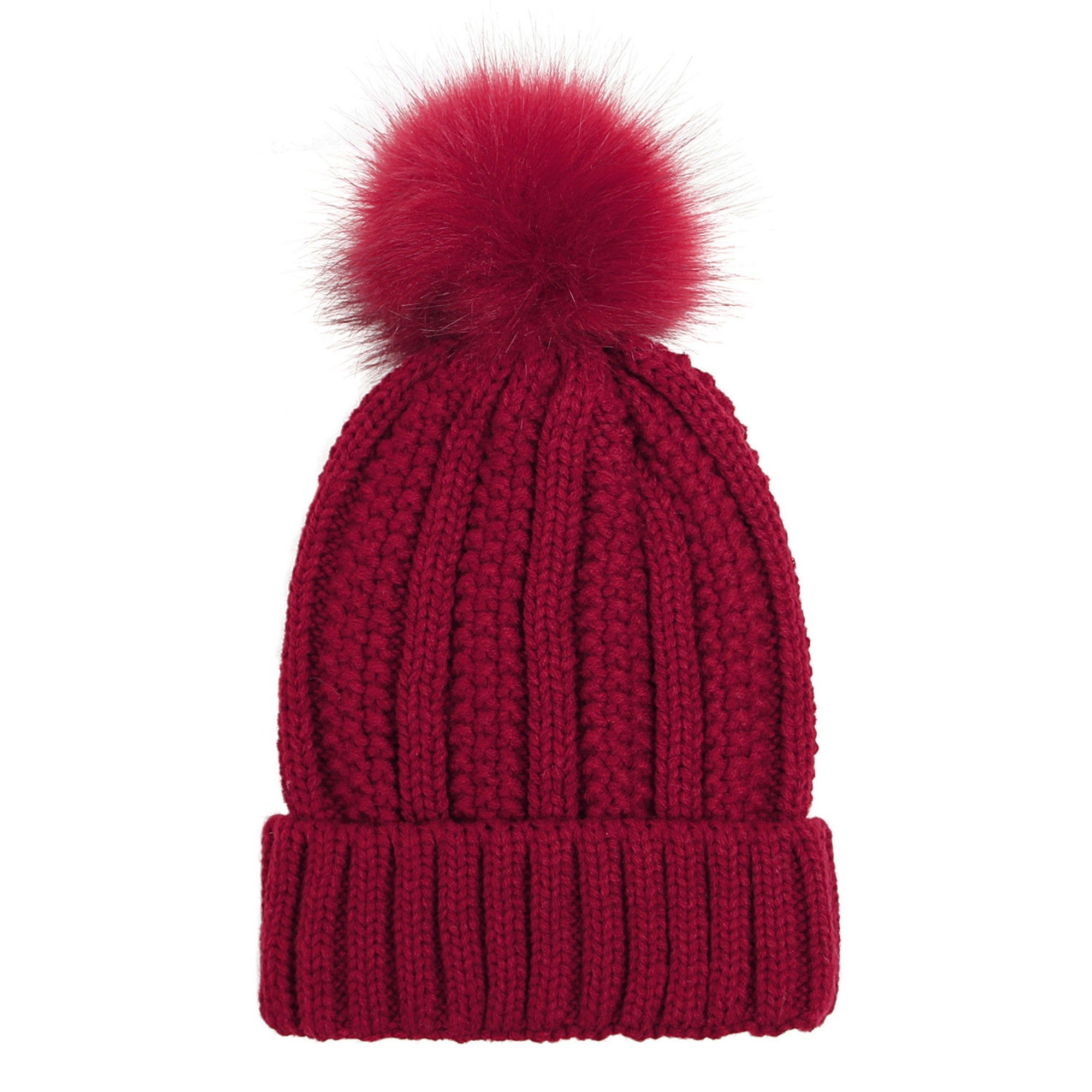 Anna-Kaci Women's Soft Knit Winter Beanie Hat with Satin-Lined Interior Ribbed Texture and Fluffy Pom Detail