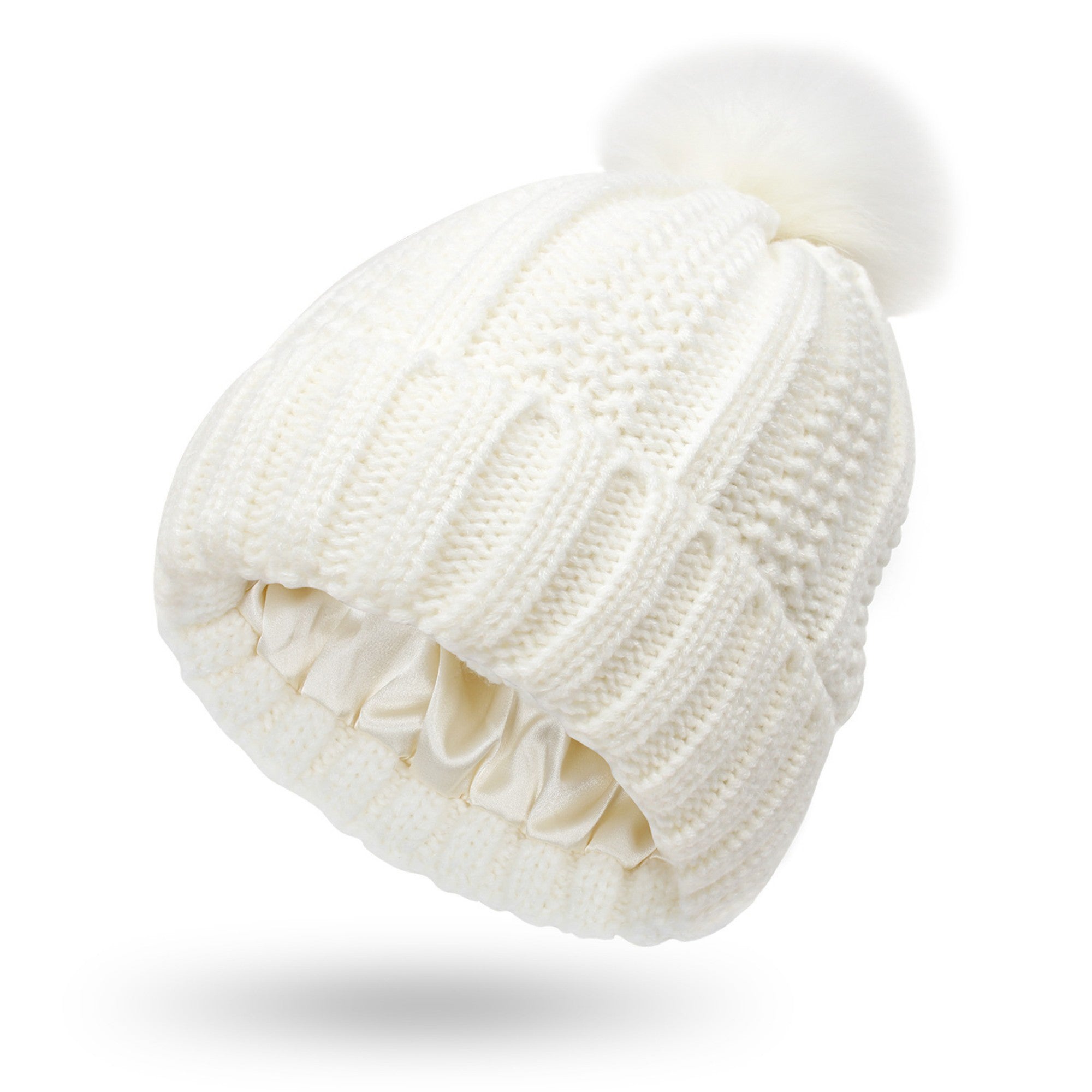 Anna-Kaci Women's Soft Knit Winter Beanie Hat with Satin-Lined Interior Ribbed Texture and Fluffy Pom Detail