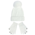 Knit Beanie and Touchscreen Gloves 2-Piece Winter Accessory Set with Ribbed Cuff Design and Fluffy Pom Pom Detail