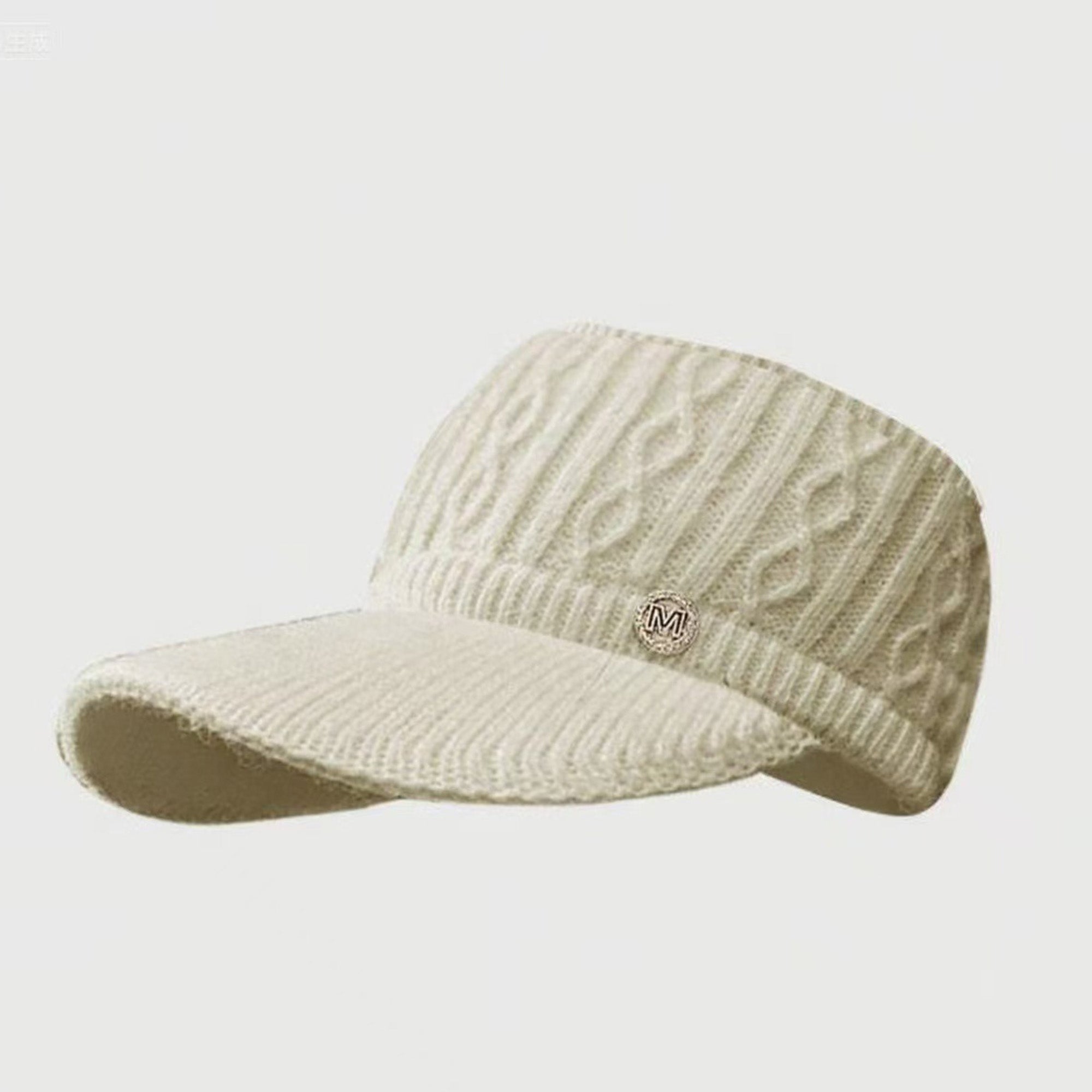 Anna-Kaci Plush Knit Ponytail Visor Hat with Soft Textured Cable Pattern and Curved Brim Design for Comfortable Everyday Cold-Weather Wear