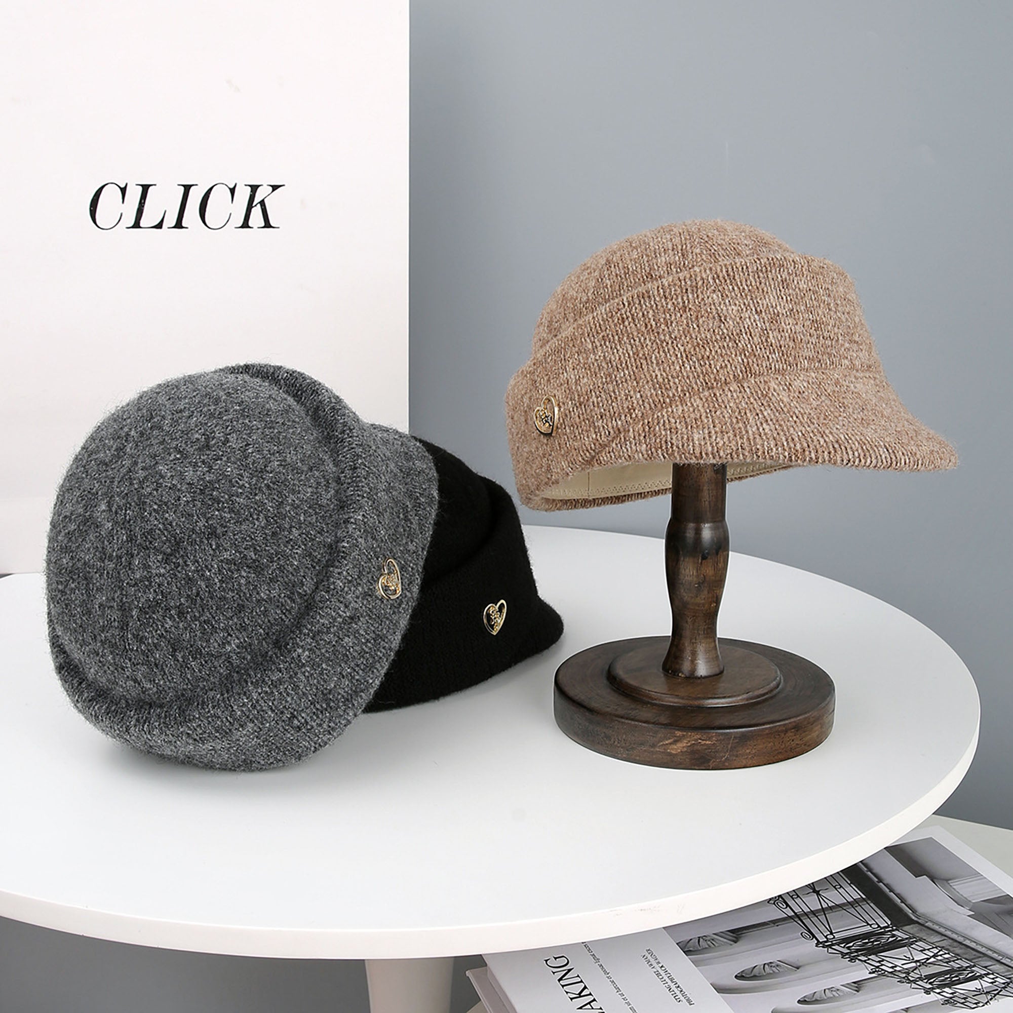 Anna-Kaci Women¡¯s Knit Cloche Hat with Structured Brim and Decorative Metal Accent