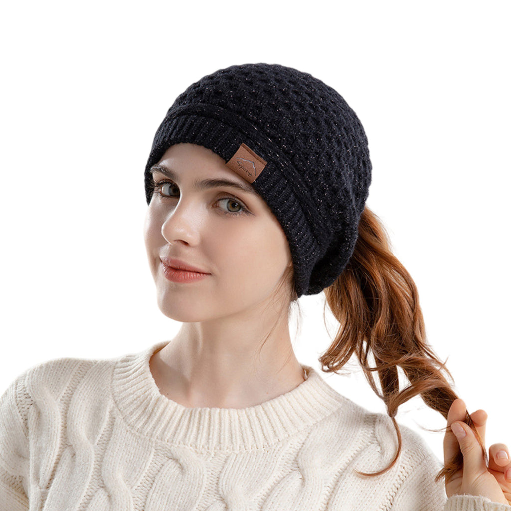 Anna-Kaci Womens Knit Beanie Hat with Ponytail Opening Soft Slouchy Winter Cap