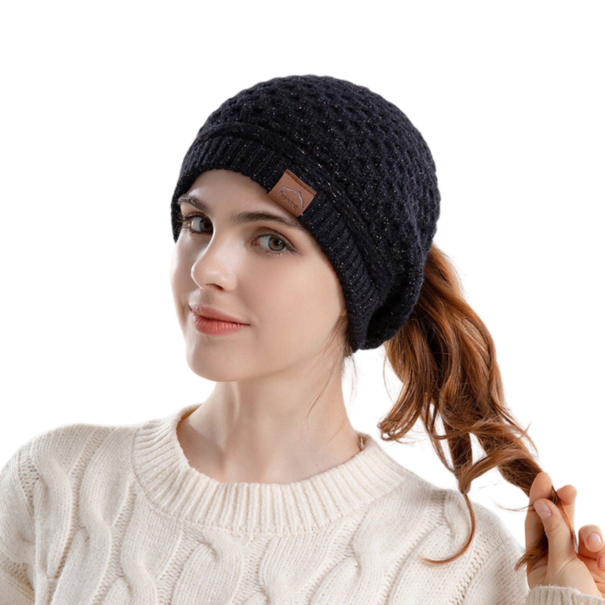 Anna-Kaci Womens Knit Beanie Hat with Ponytail Opening Soft Slouchy Winter Cap