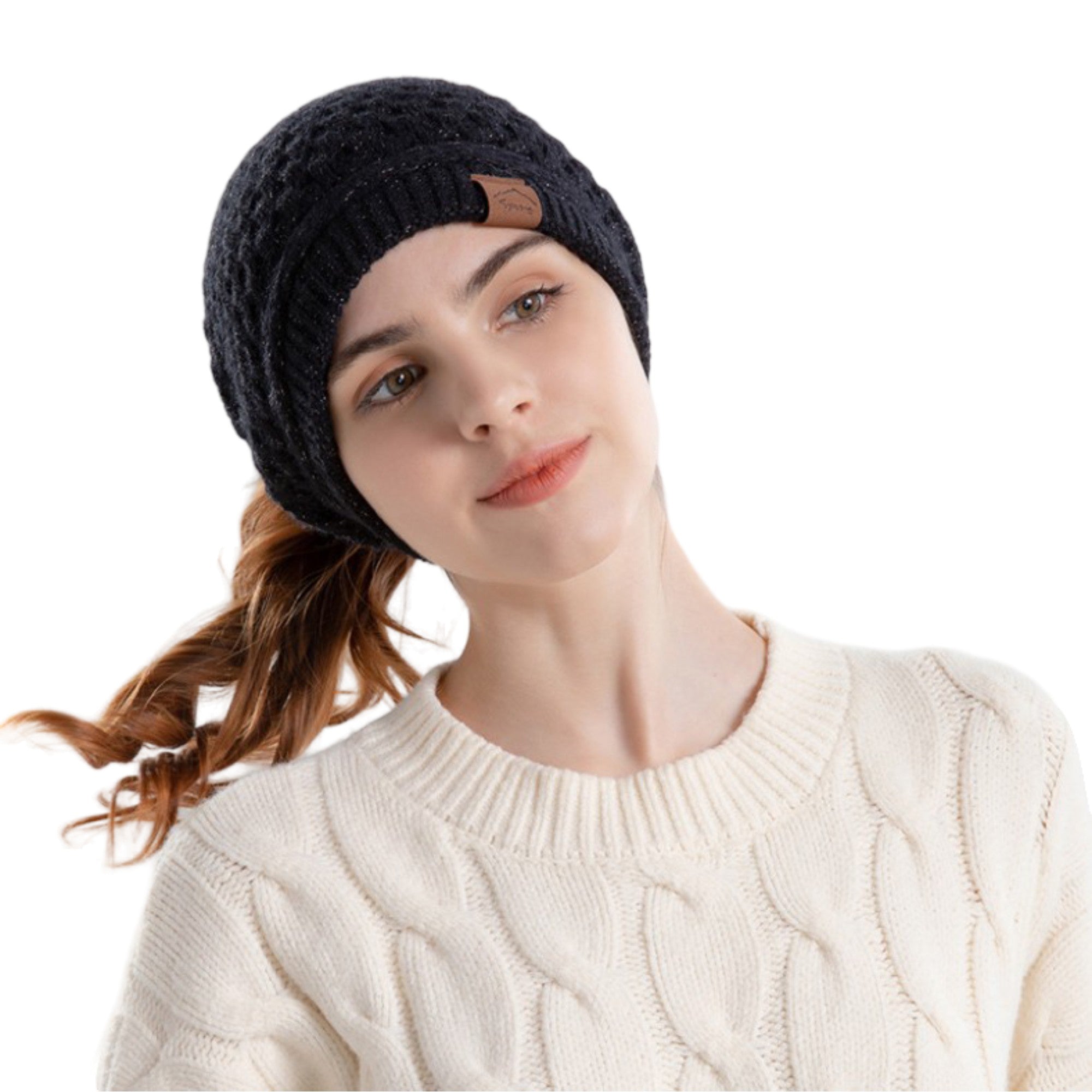 Anna-Kaci Womens Knit Beanie Hat with Ponytail Opening Soft Slouchy Winter Cap