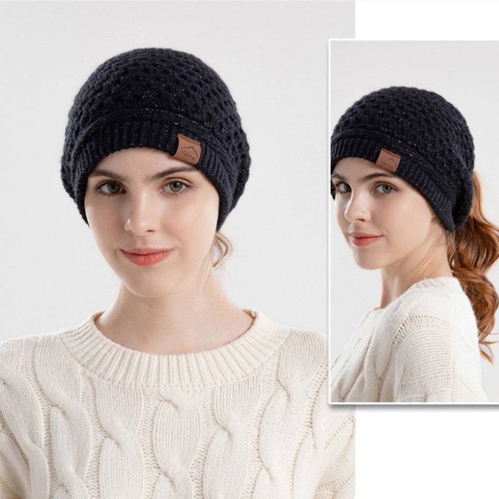 Anna-Kaci Womens Knit Beanie Hat with Ponytail Opening Soft Slouchy Winter Cap