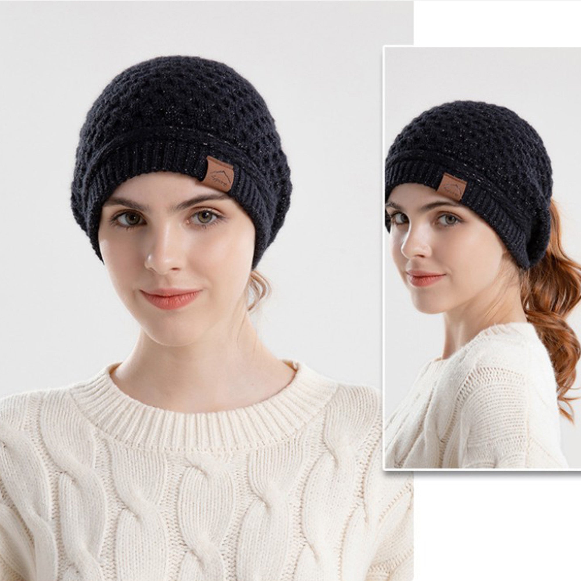 Anna-Kaci Womens Knit Beanie Hat with Ponytail Opening Soft Slouchy Winter Cap
