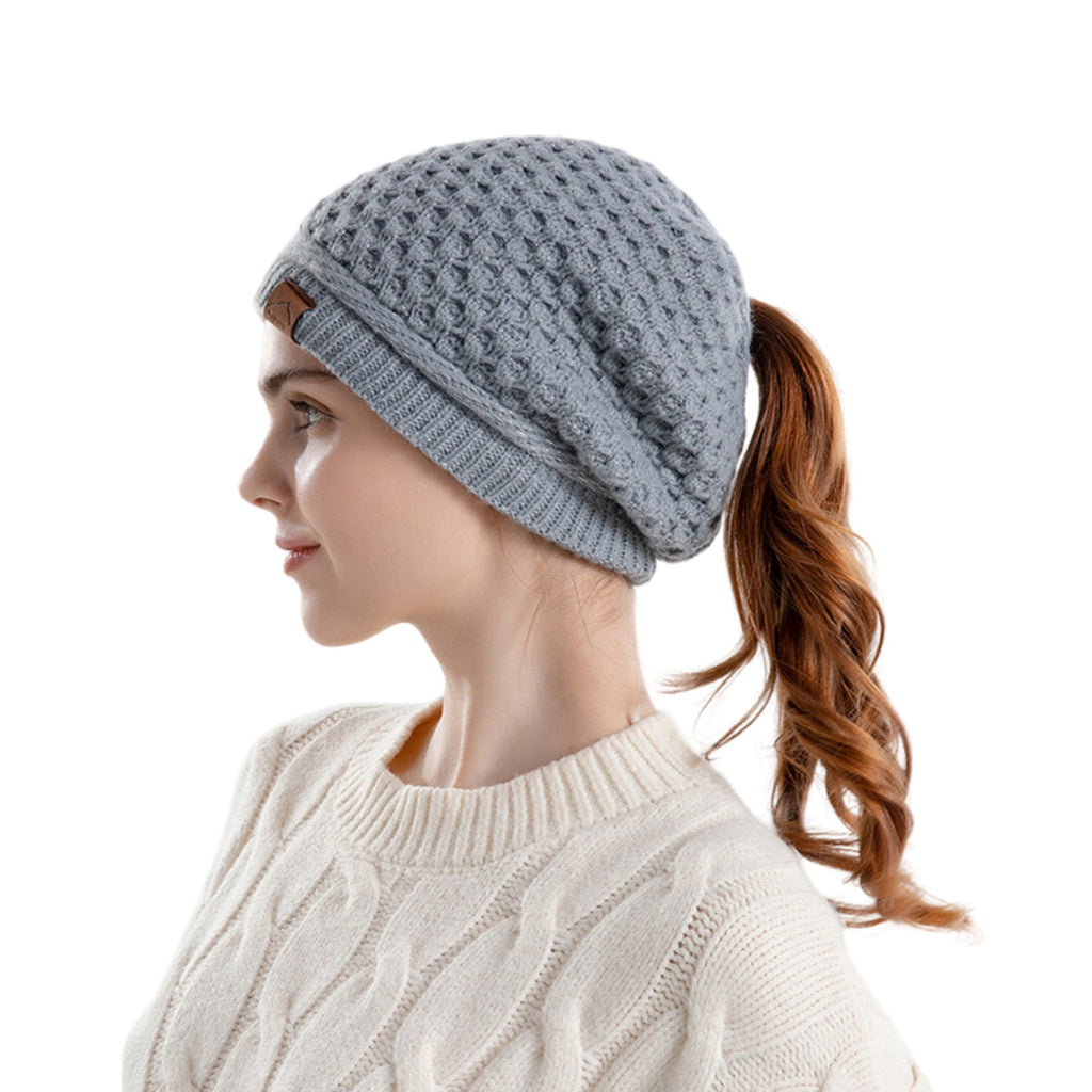 Anna-Kaci Womens Knit Beanie Hat with Ponytail Opening Soft Slouchy Winter Cap