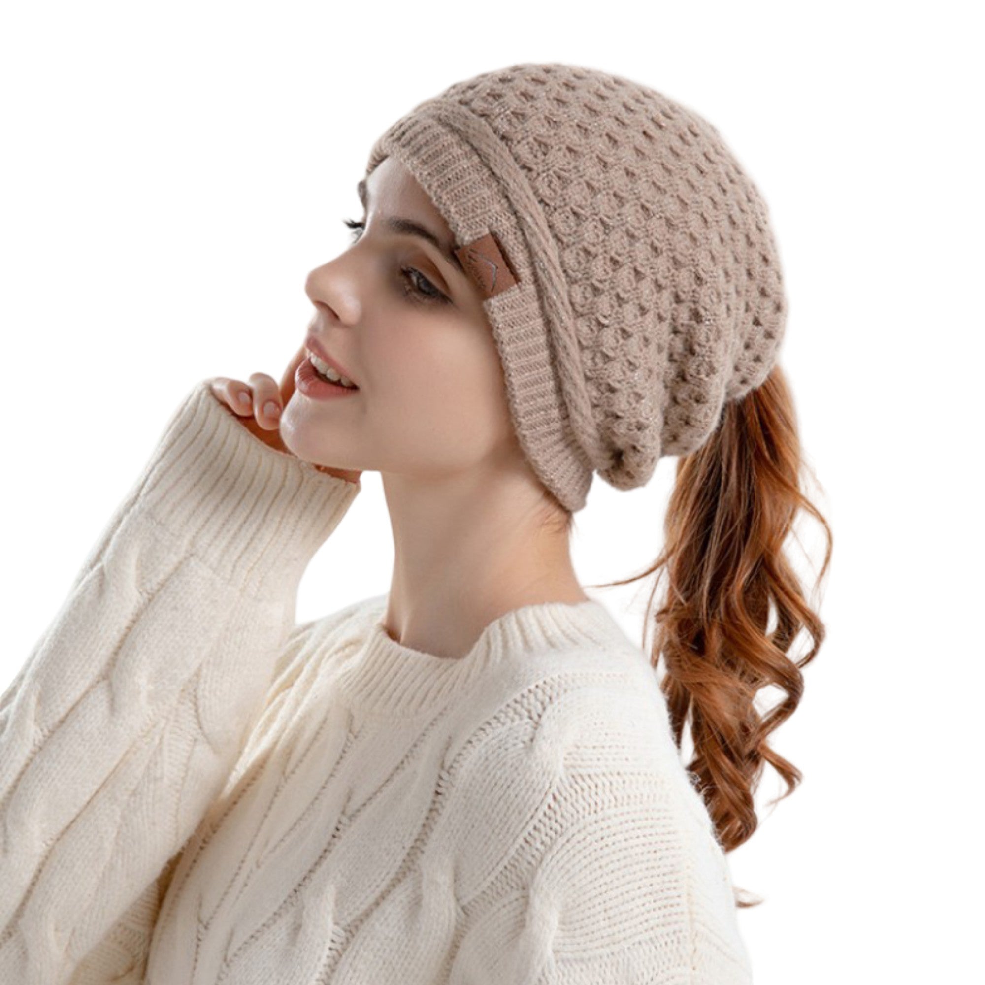 Anna-Kaci Womens Knit Beanie Hat with Ponytail Opening Soft Slouchy Winter Cap