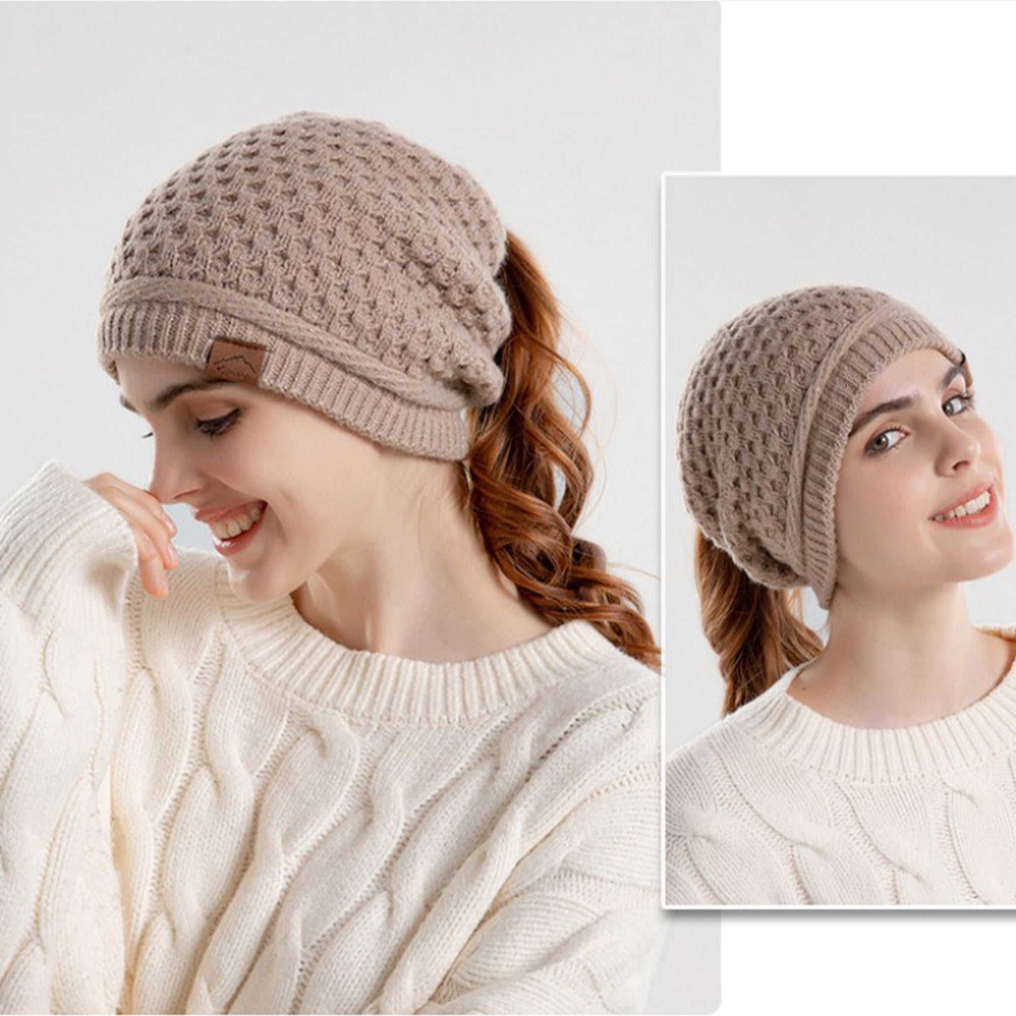 Anna-Kaci Womens Knit Beanie Hat with Ponytail Opening Soft Slouchy Winter Cap