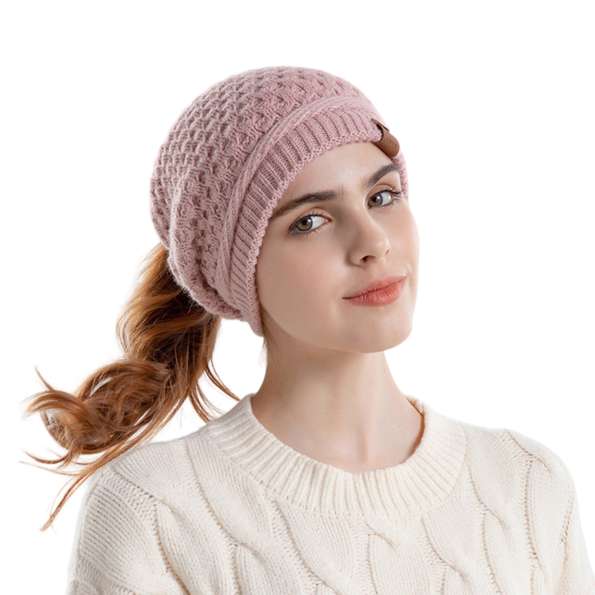 Anna-Kaci Womens Knit Beanie Hat with Ponytail Opening Soft Slouchy Winter Cap