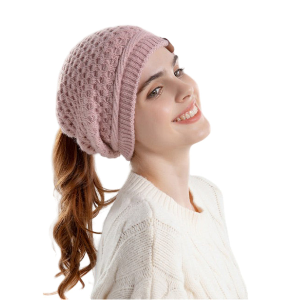 Anna-Kaci Womens Knit Beanie Hat with Ponytail Opening Soft Slouchy Winter Cap
