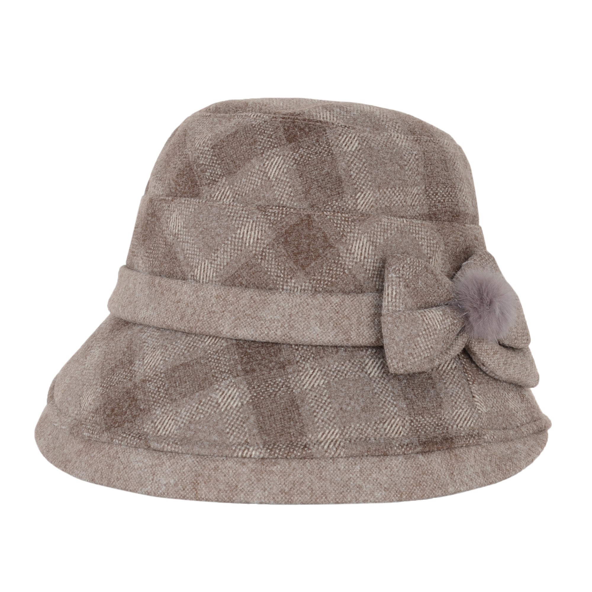 Anna-Kaci Womens Warm Plaid Roll Brim Bucket Hat with Decorative Side Bow