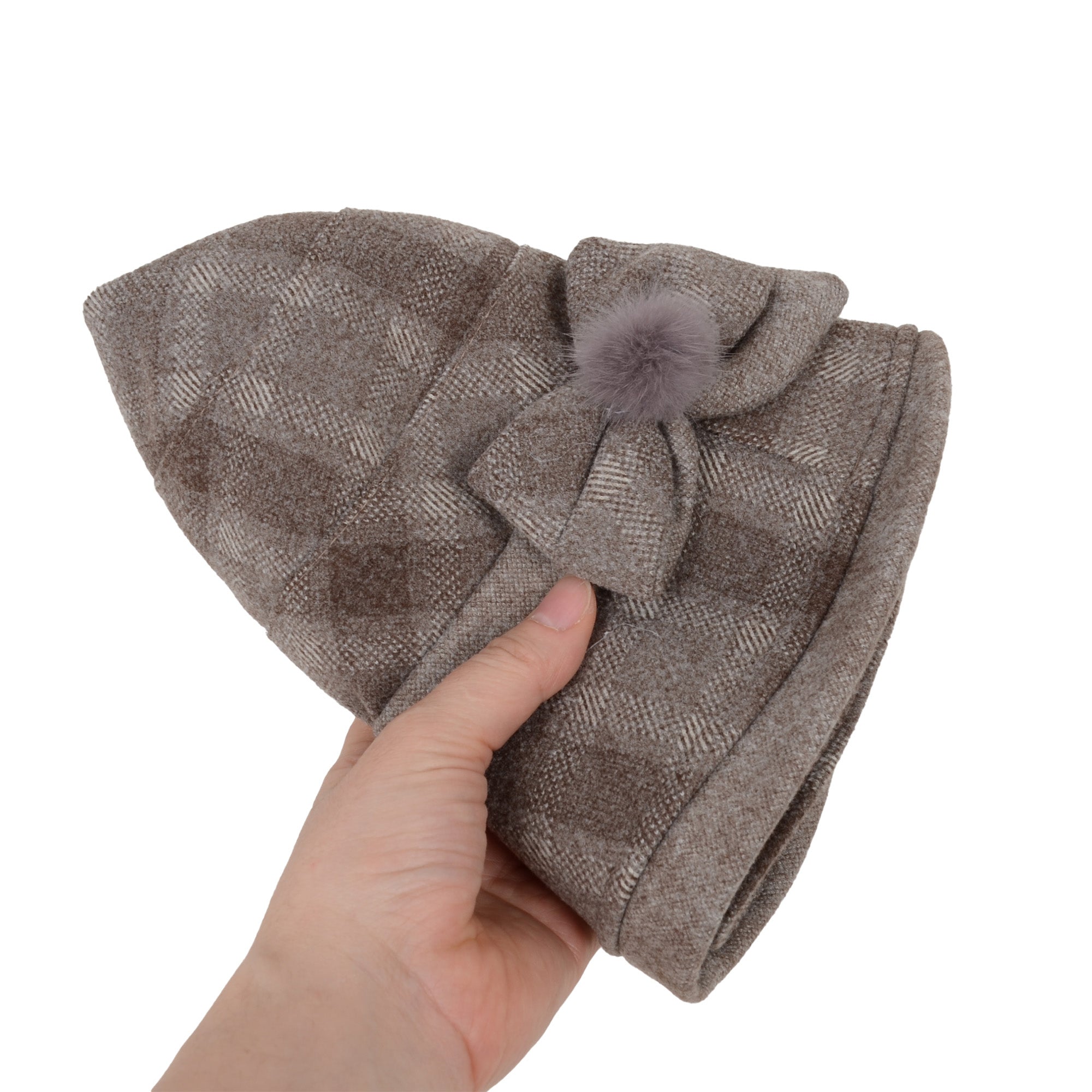 Anna-Kaci Womens Warm Plaid Roll Brim Bucket Hat with Decorative Side Bow