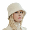 Anna-Kaci Women's Faux Fur Bucket Hat with Pearl Trim Detail Soft Textured Finish and Structured Cozy Winter Headwear 22-22.8in