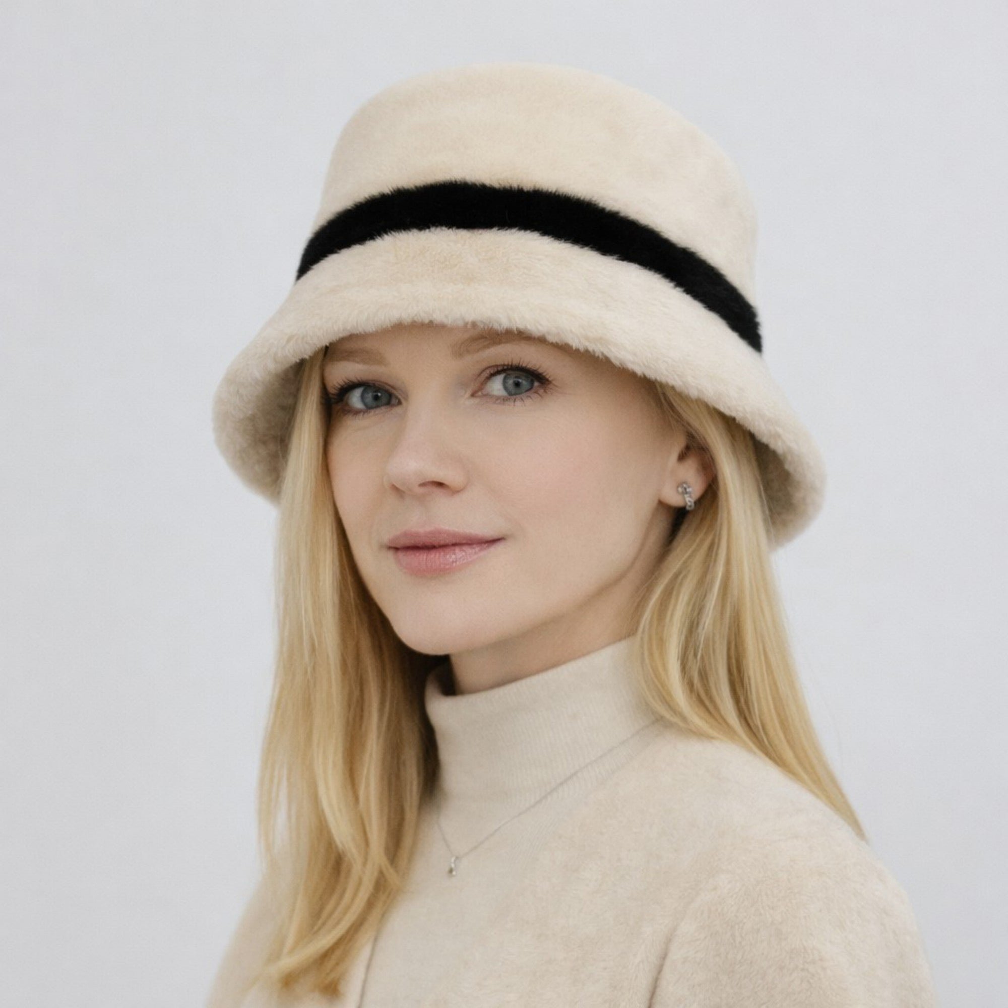 Anna-Kaci Women's Faux Shearling Bucket Hat with Contrast Band Detail and Soft High Pile Texture