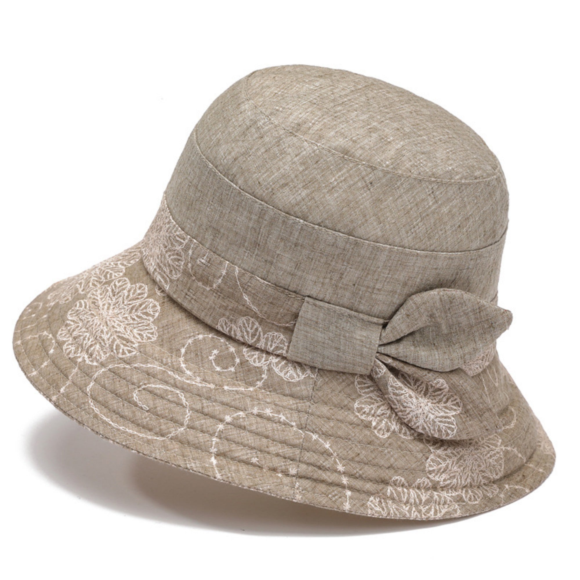 Anna-Kaci Women's Embroidered Floral Bucket Hat with Side Bow Detail 22-22.8in
